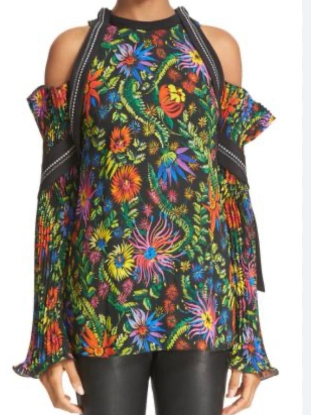 3.1 Phillip Lim Black Floral Top with Colorful Bloom Print